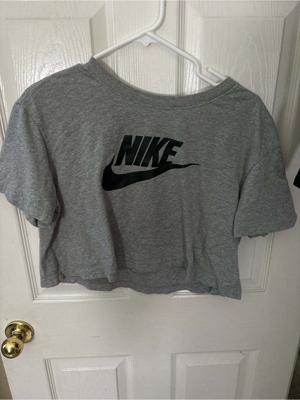 Nike Gray Cropped Logo Tee with Black Swoosh